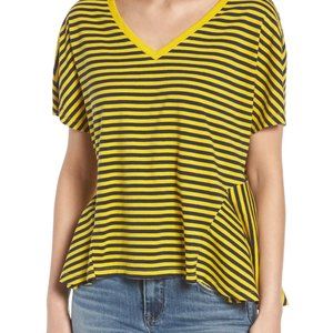 BP Sharkbite Hem Striped V Neck Top Sixe XS